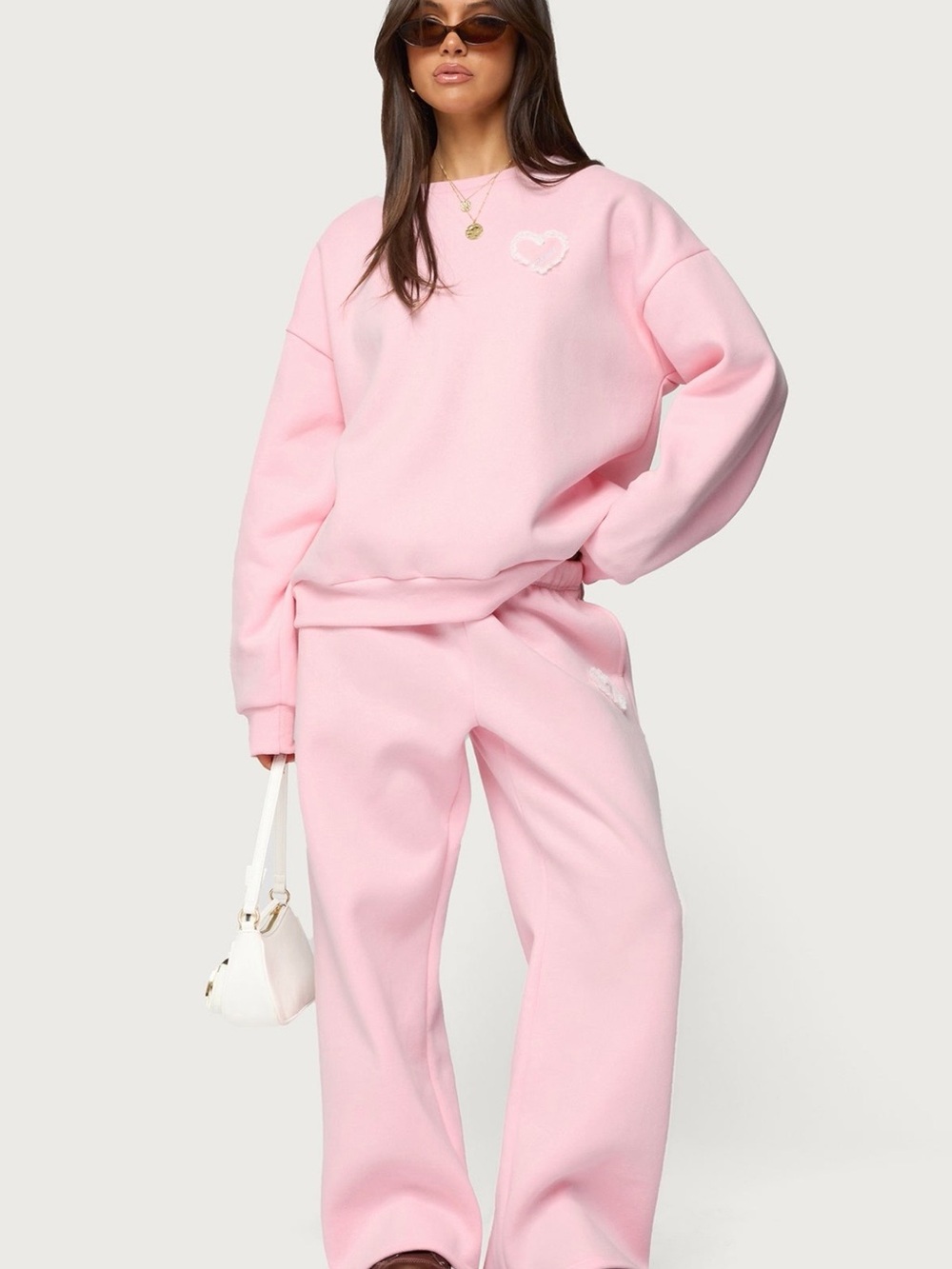 Edikted Pink Heart sweatshirt with sweat pants, like new size XL